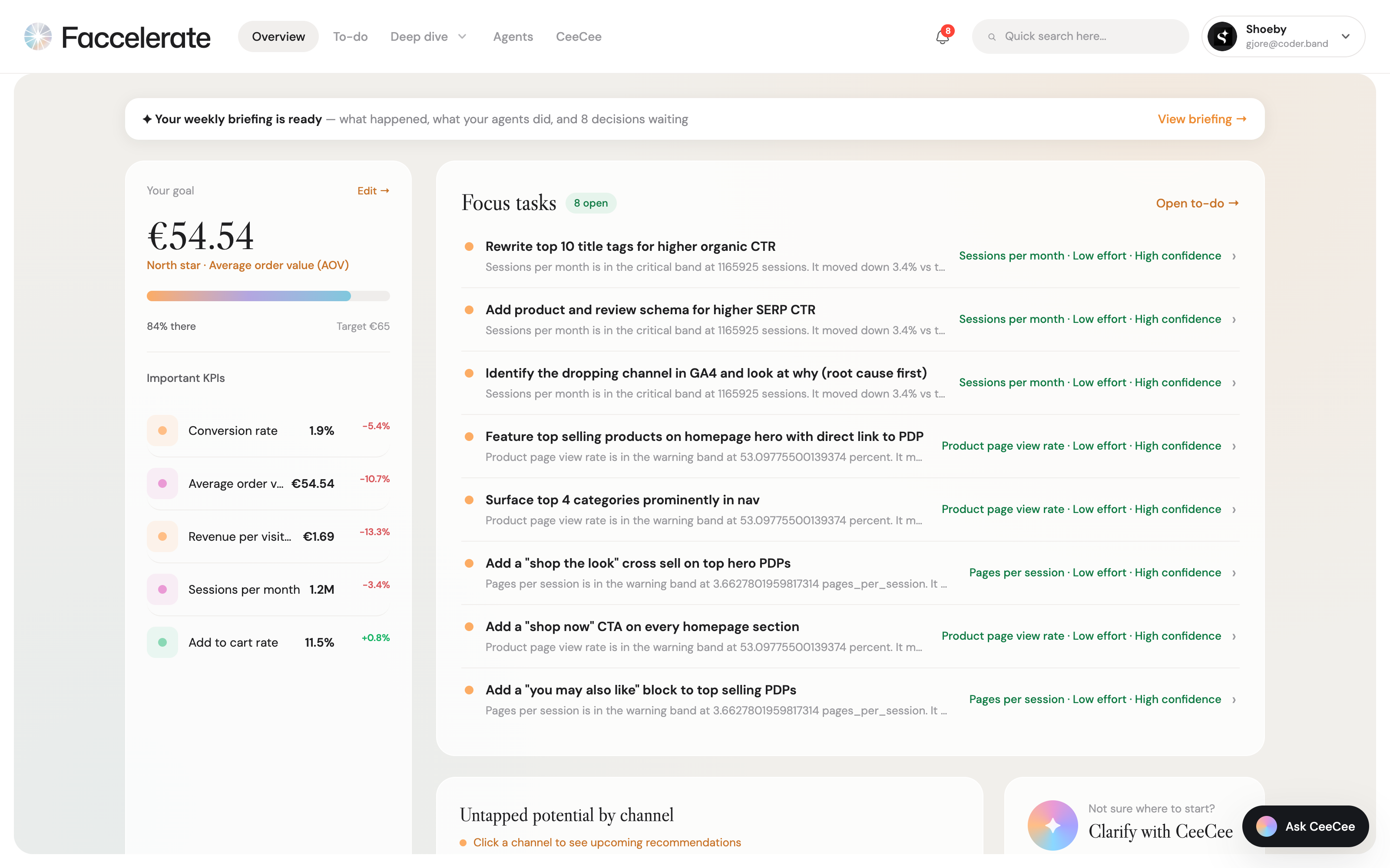 Faccelerate Overview — this month's goal en focus tasks